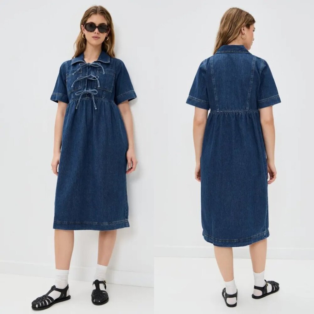 Aligne Effy Tie Front Denim Midi Dress NEW